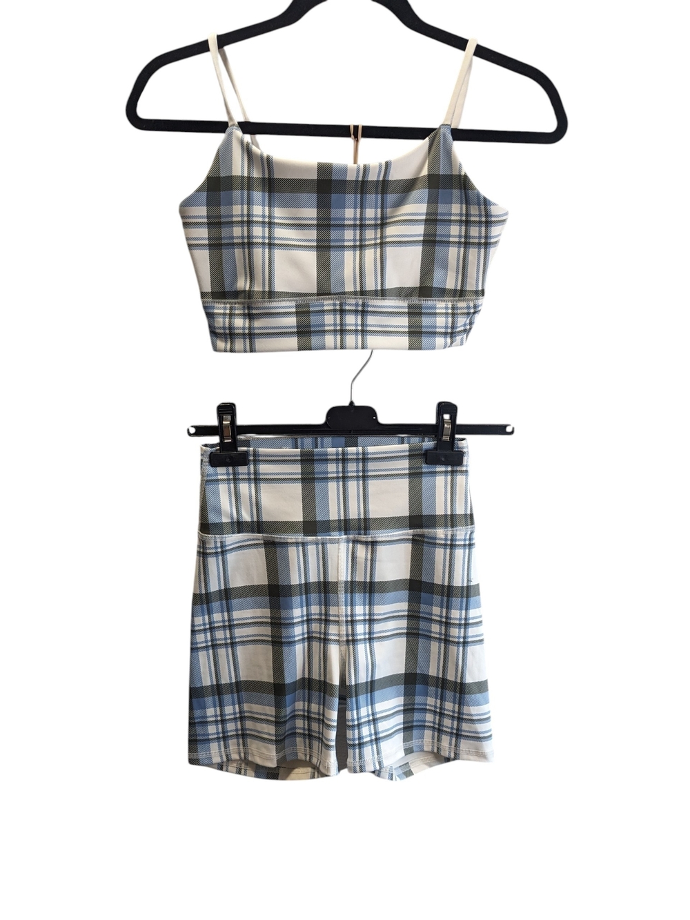 Z Supply Plaid Crop Work Out Set Top and High-Waist Shortts Size M Bralette S - Picture 1 of 1
